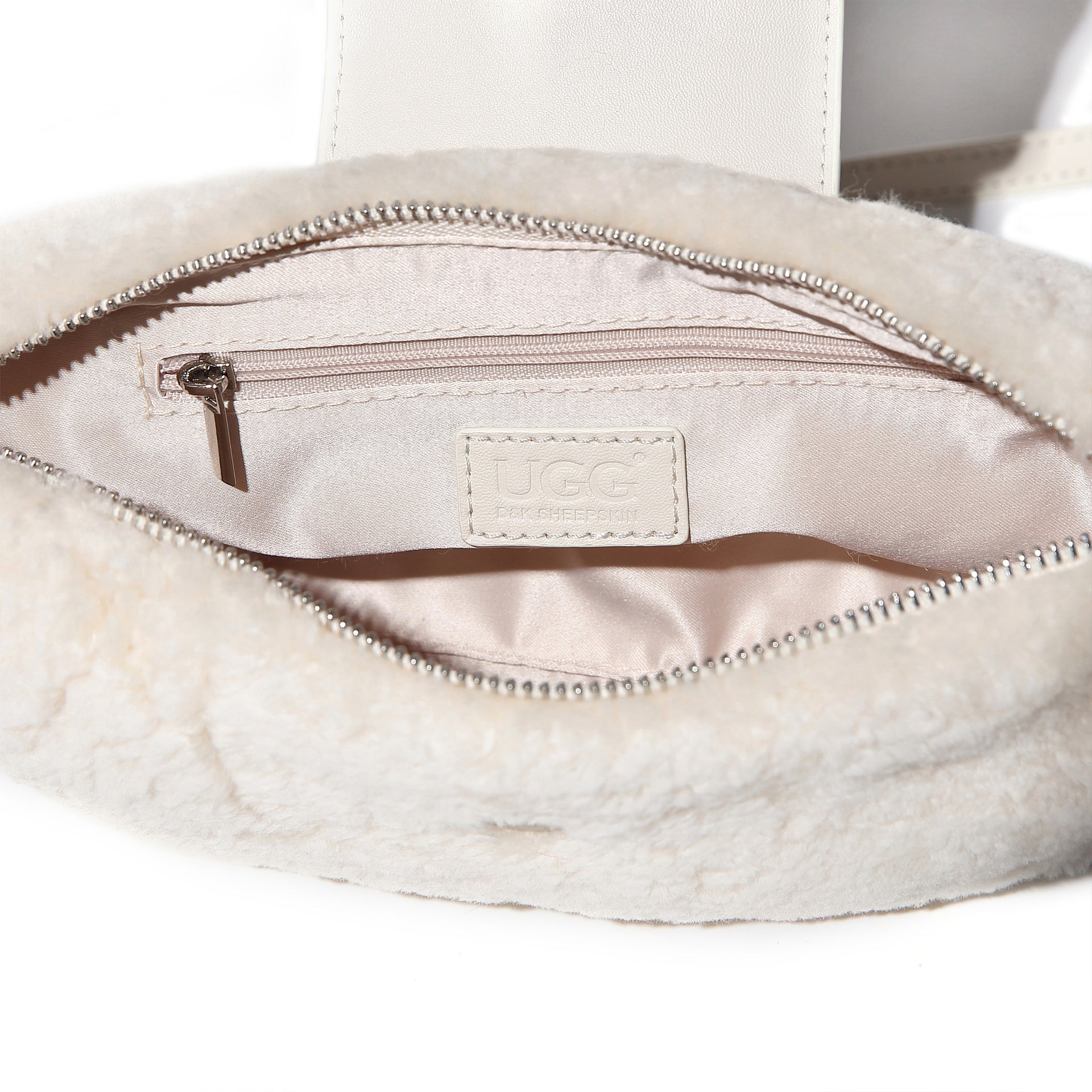 UGG Sam fluffy sheepskin shoulder bag in beige